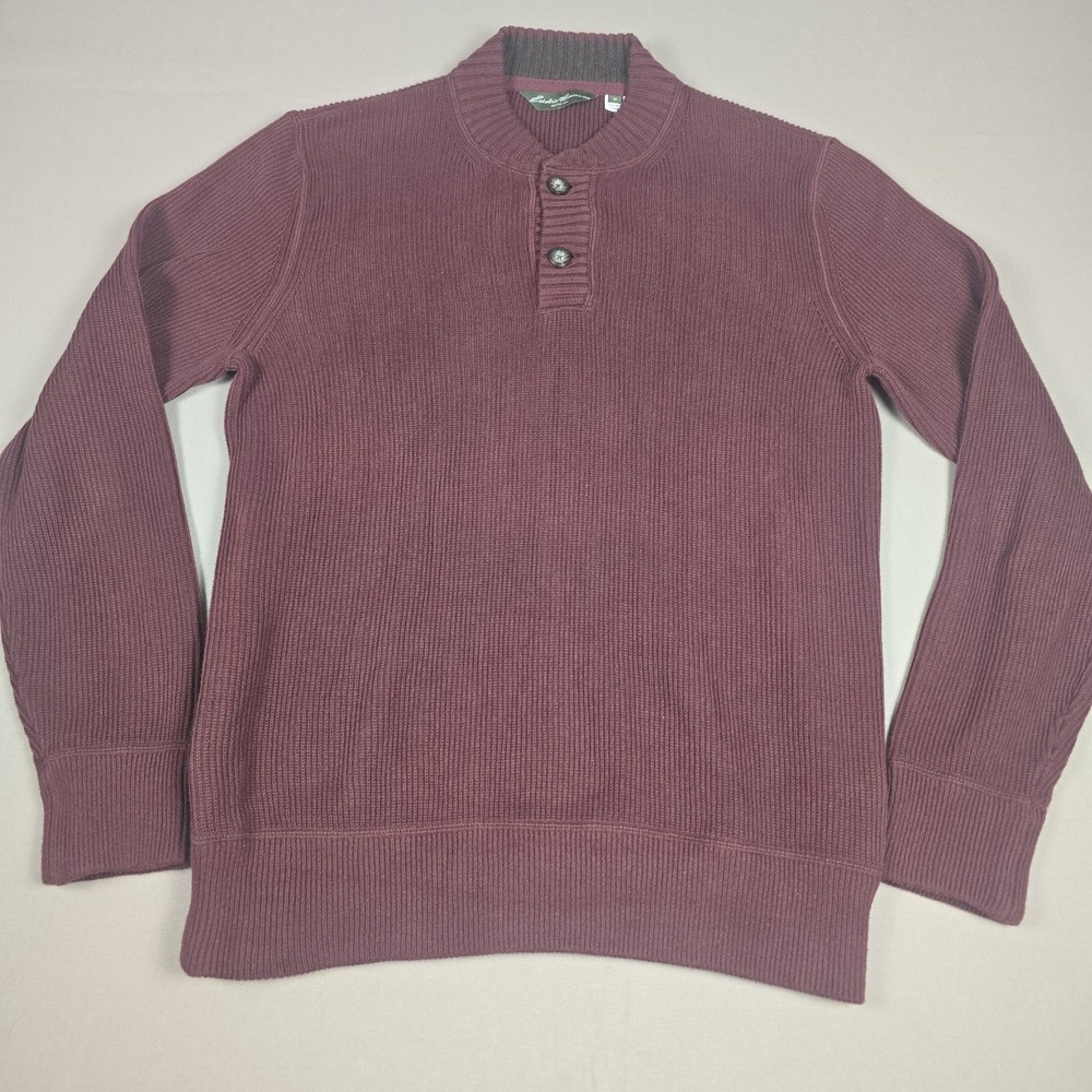 Vintage Eddie Bauer Men's Medium Ribbed Knit Henley Mock Neck Sweater 100%...
